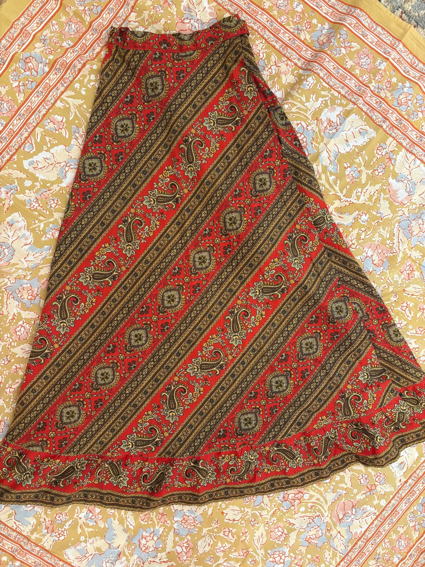 70s Paisley Print Wrap Skirt