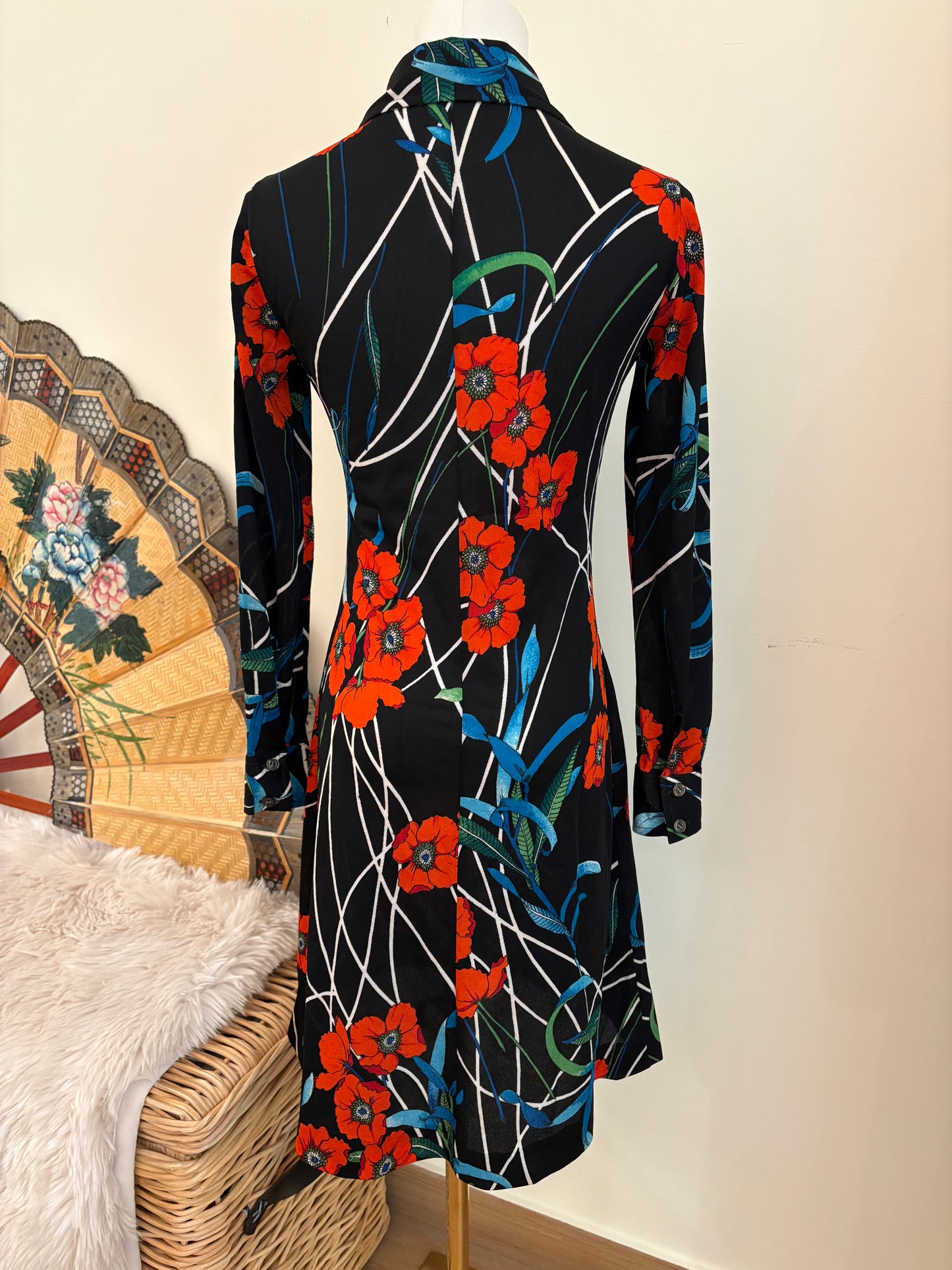 1970s Midnight Poppy Dress