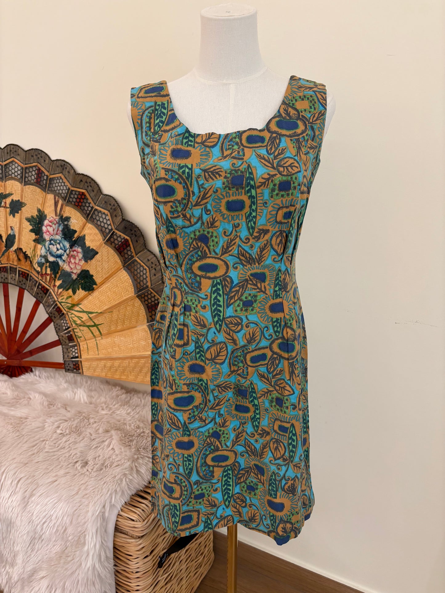 1960s Rustic Bloom Shift Dress