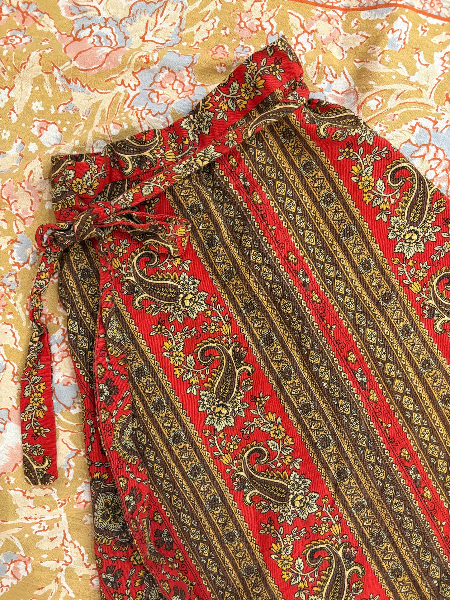 70s Paisley Print Wrap Skirt
