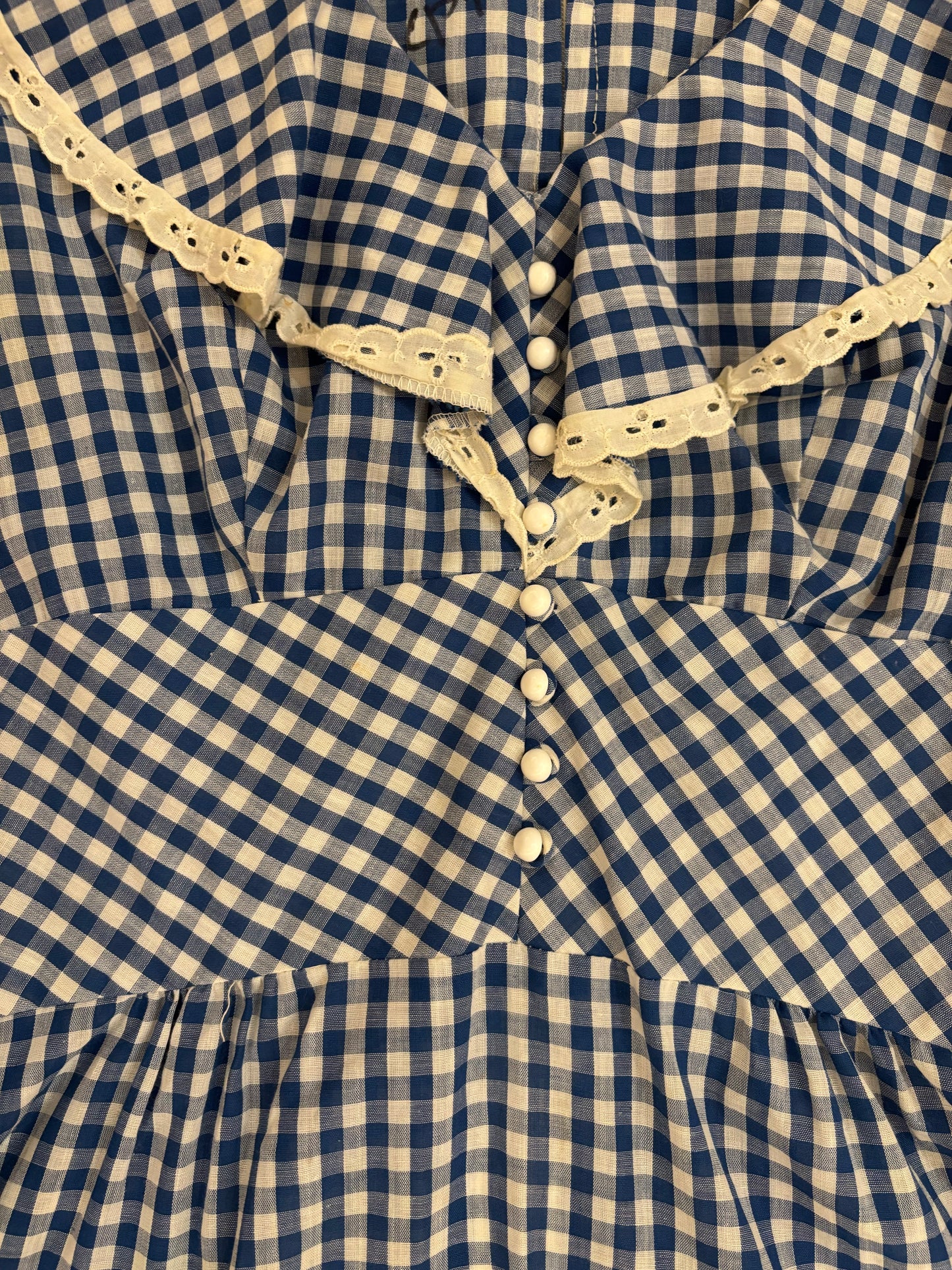 70s Blue Gingham Maxi Dress