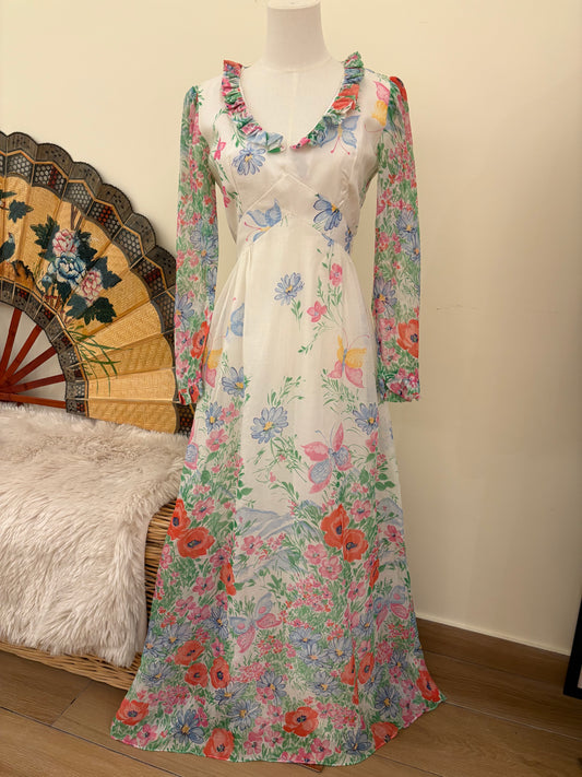 1970s Butterfly Gardens Maxi
