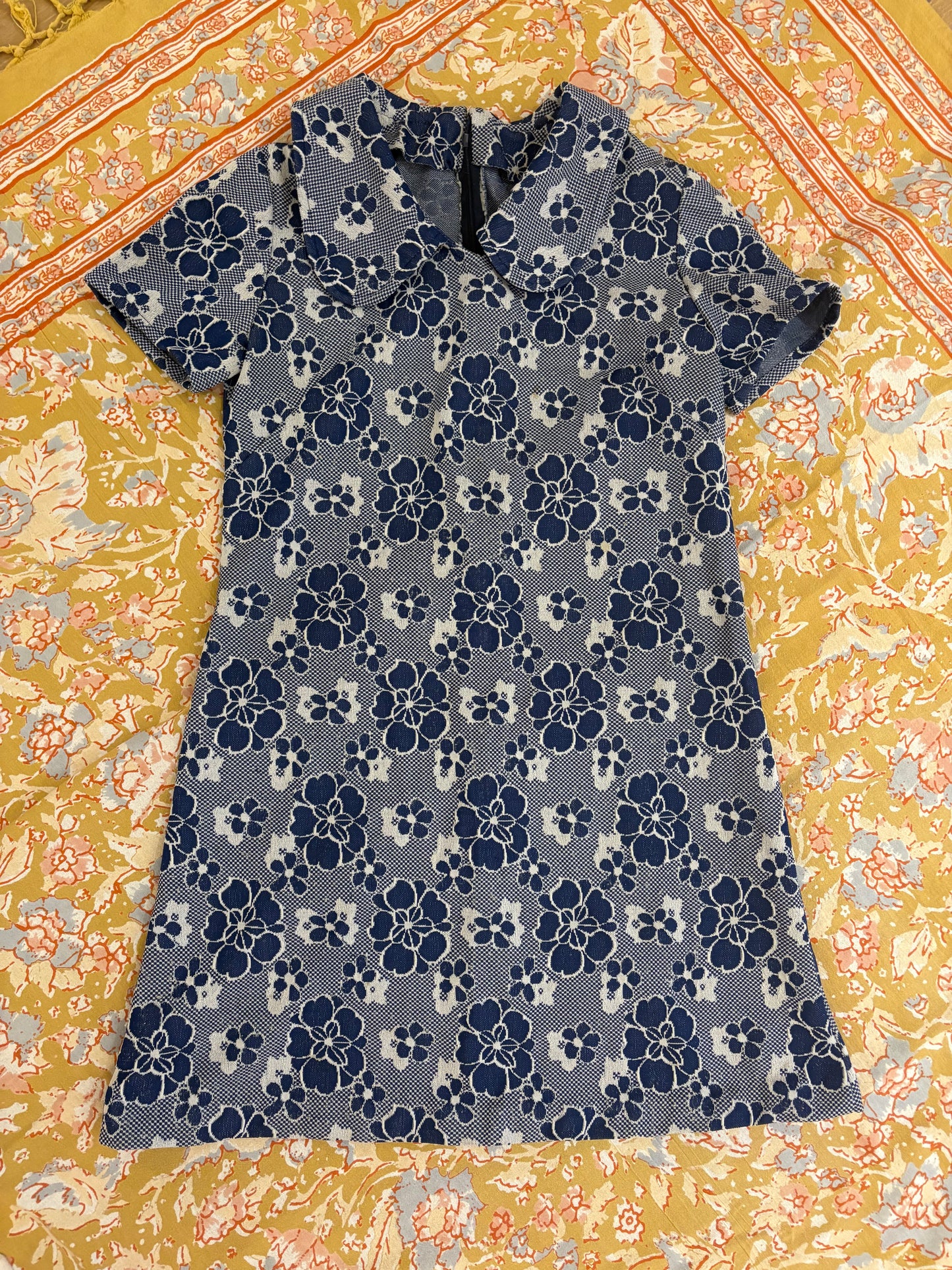 60s Navy Blossom Shift Dress