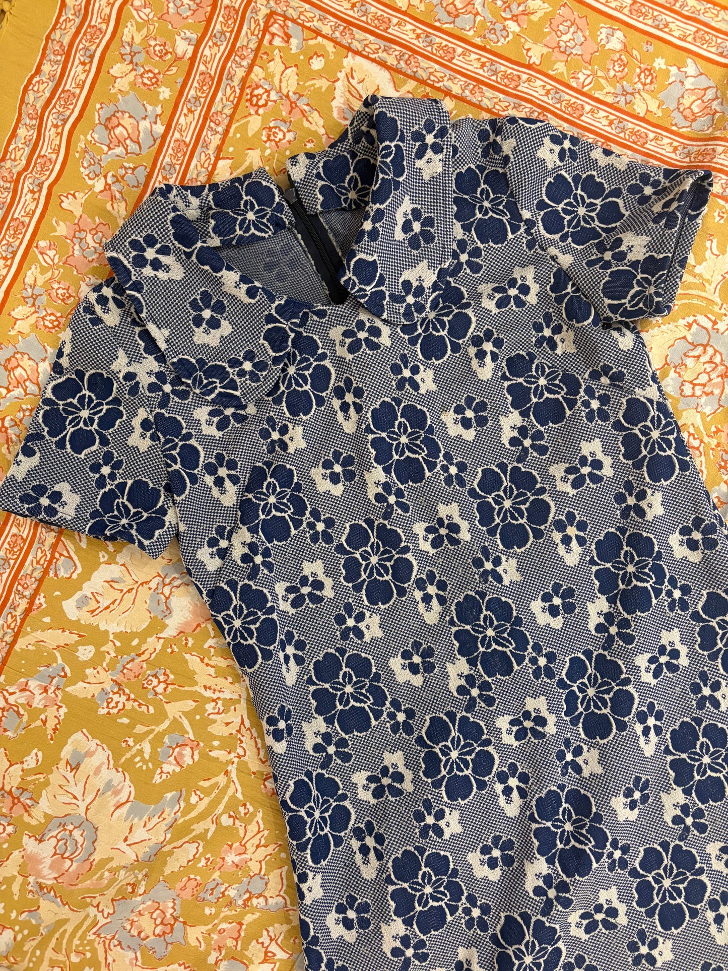 60s Navy Blossom Shift Dress