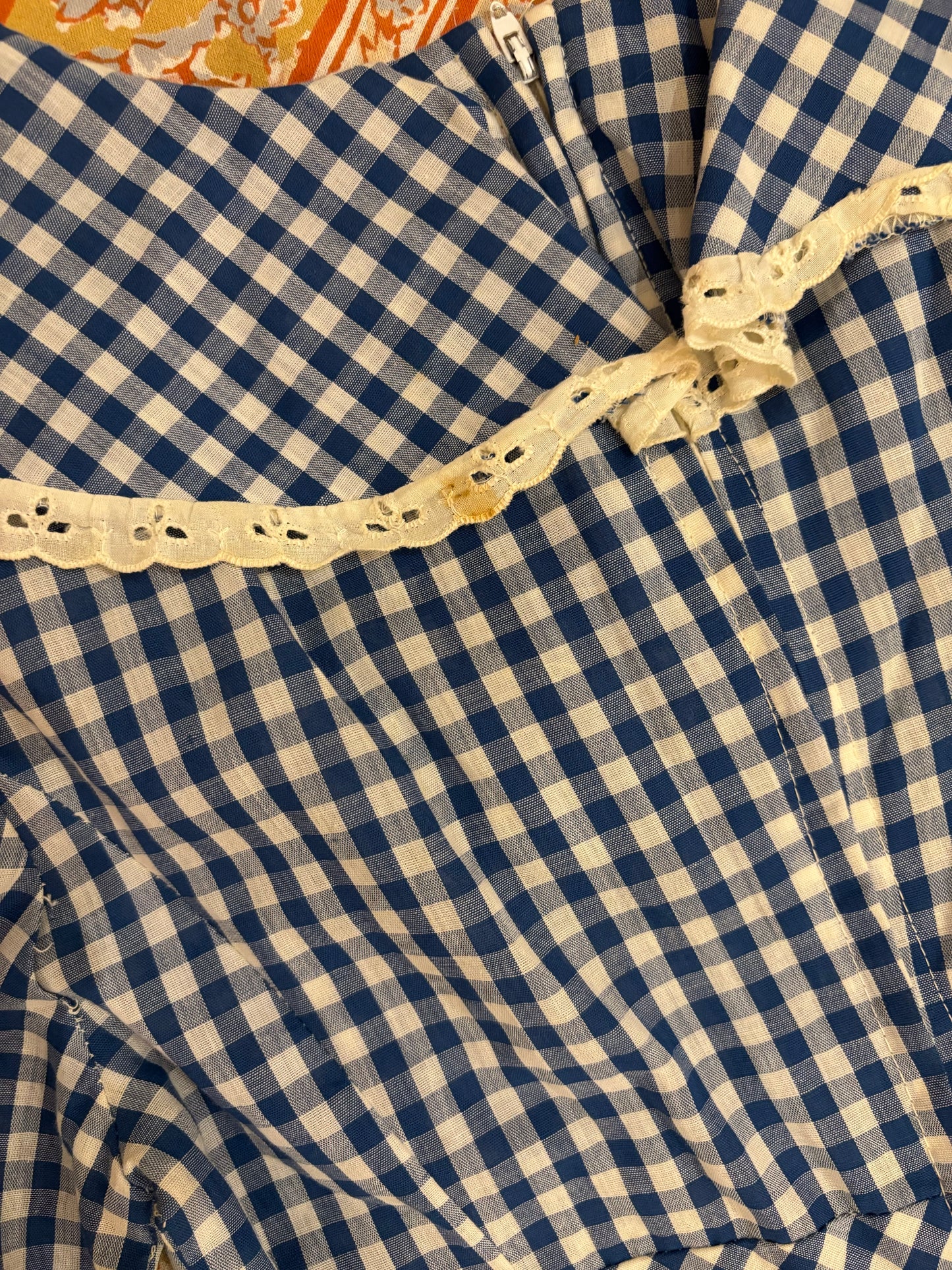 70s Blue Gingham Maxi Dress