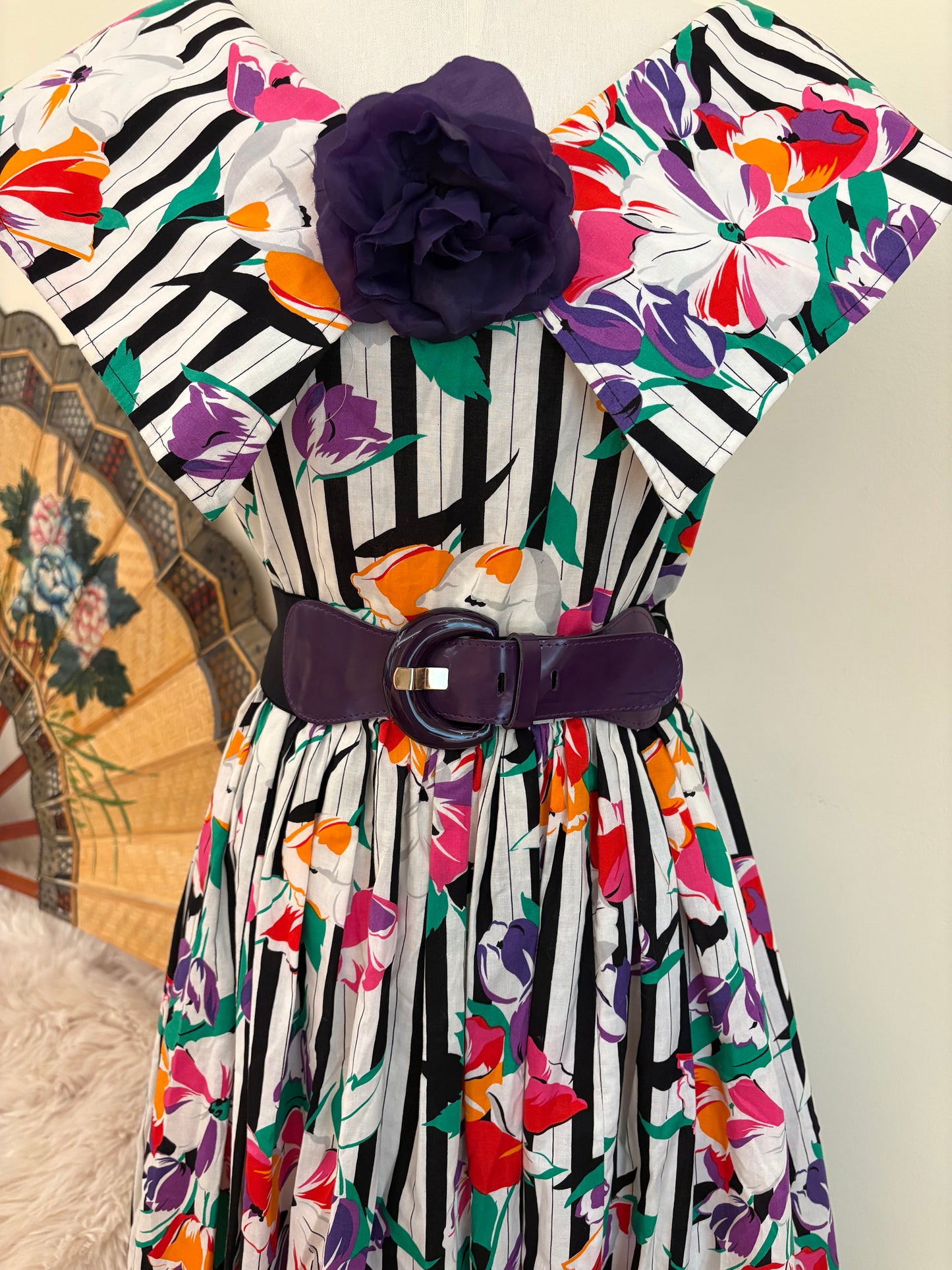 1980s Jean Claire Floral Dress