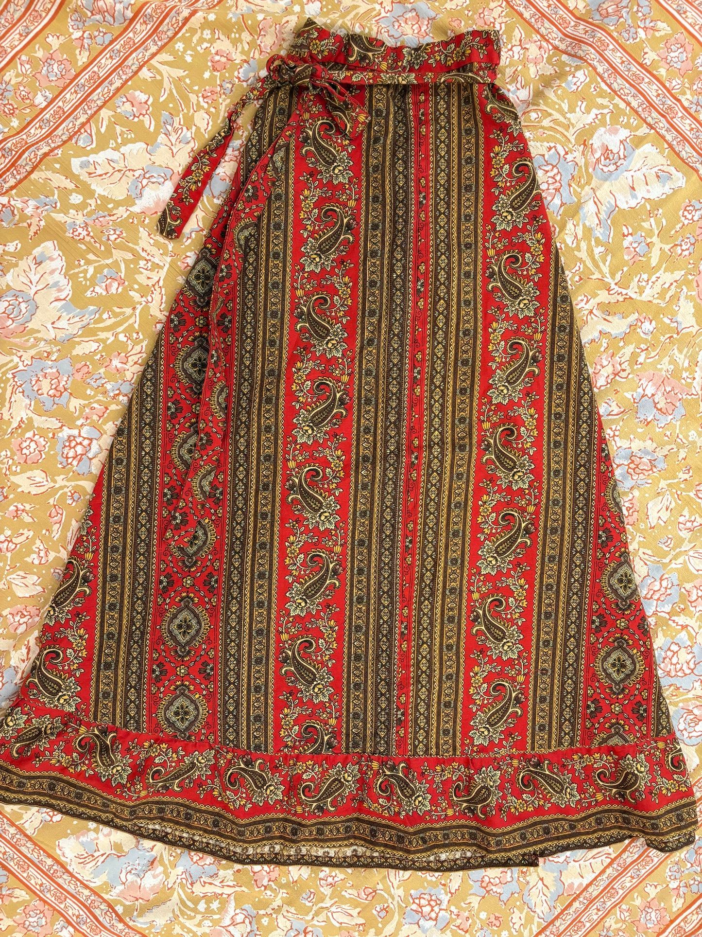 70s Paisley Print Wrap Skirt