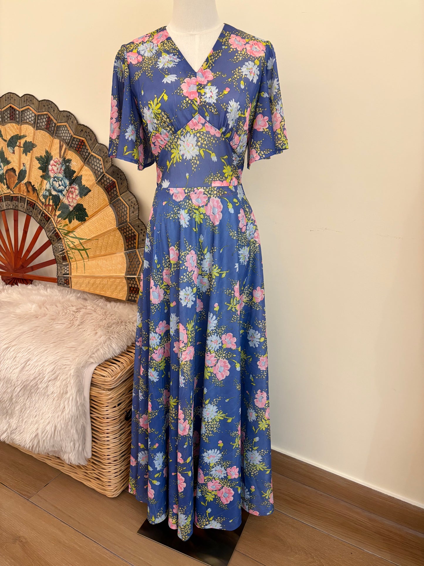 1970s Bluebell Garden Maxi Dress