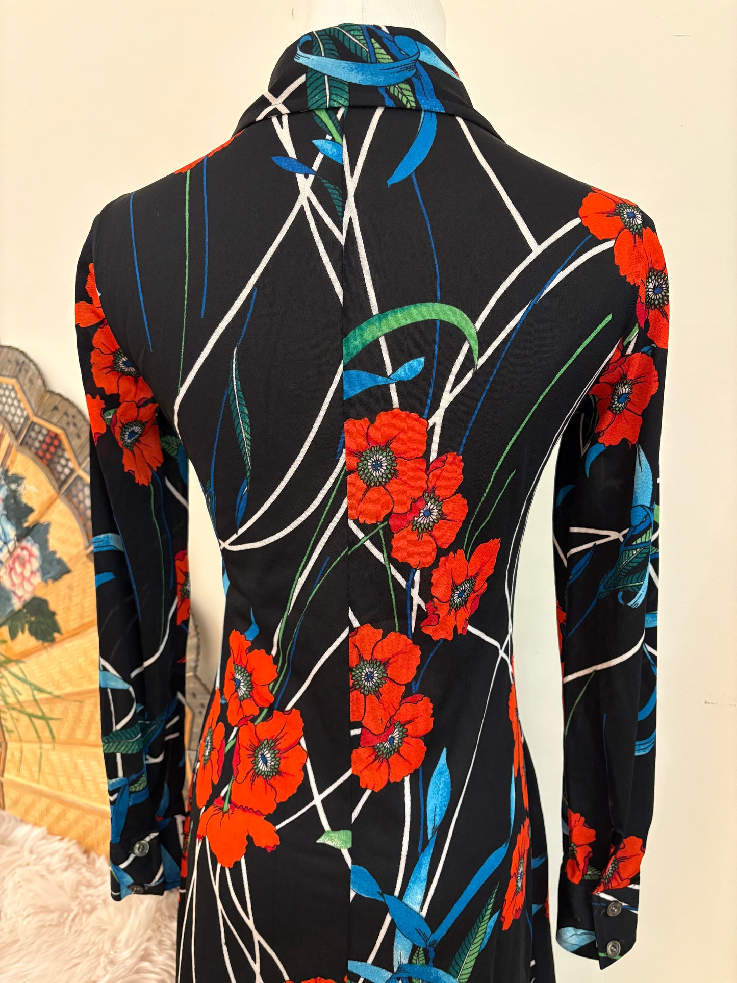 1970s Midnight Poppy Dress