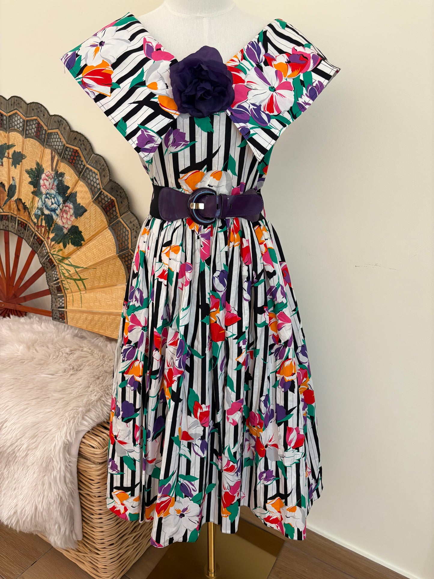 1980s Jean Claire Floral Dress