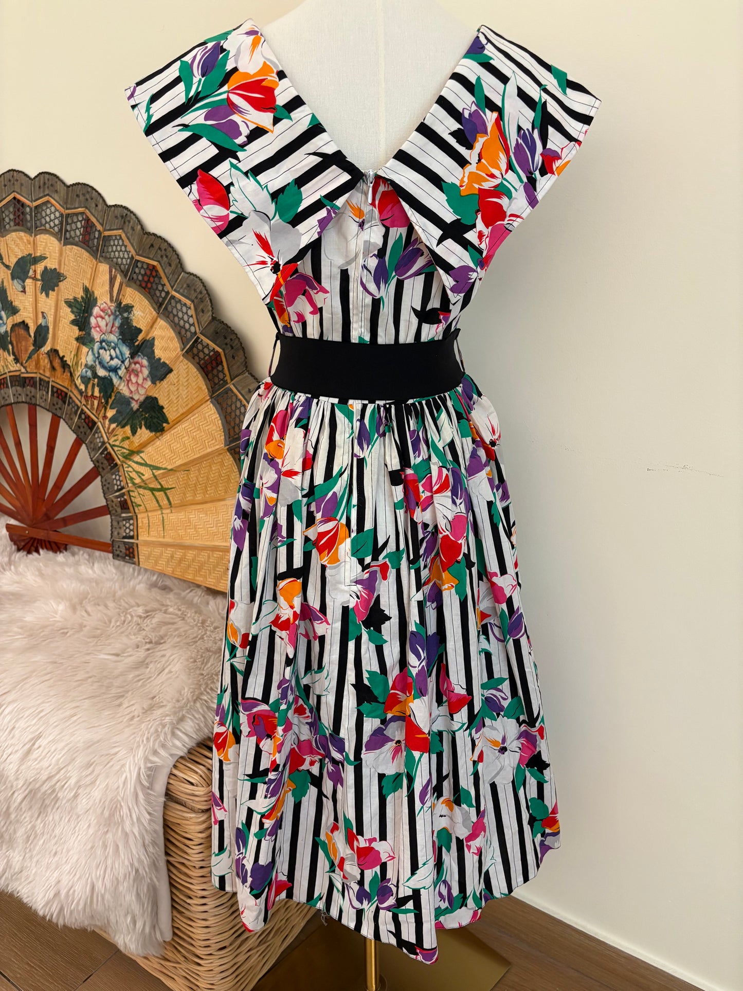 1980s Jean Claire Floral Dress