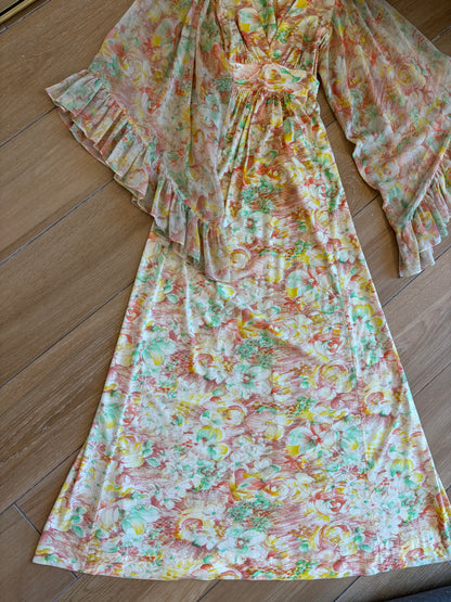 1970s Floral Bell Sleeve Maxi