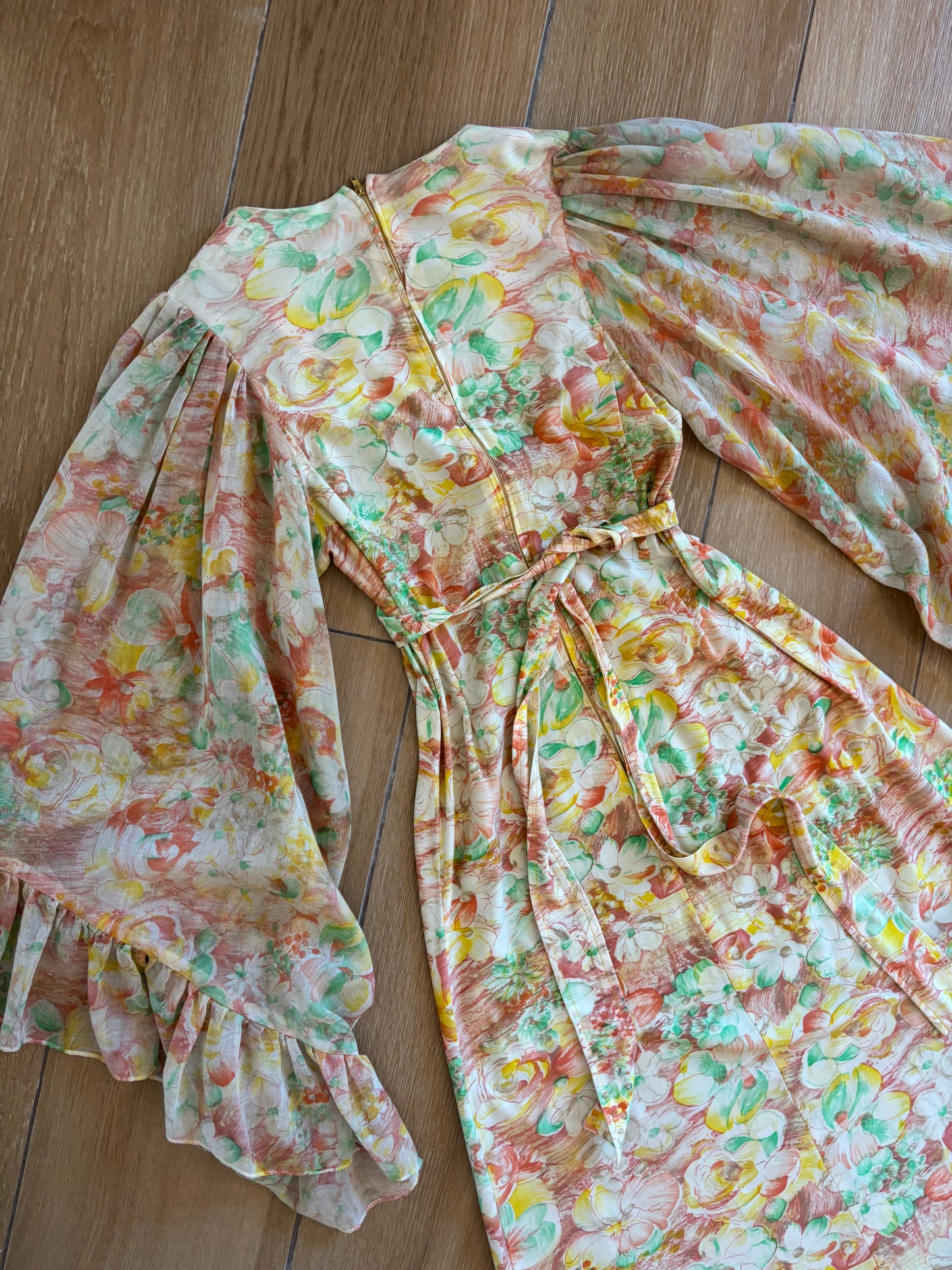 1970s Floral Bell Sleeve Maxi