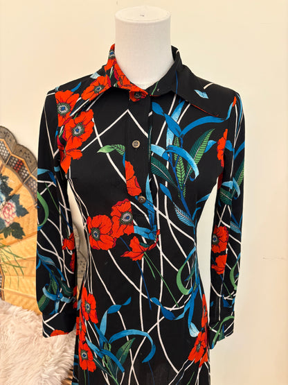 1970s Midnight Poppy Dress