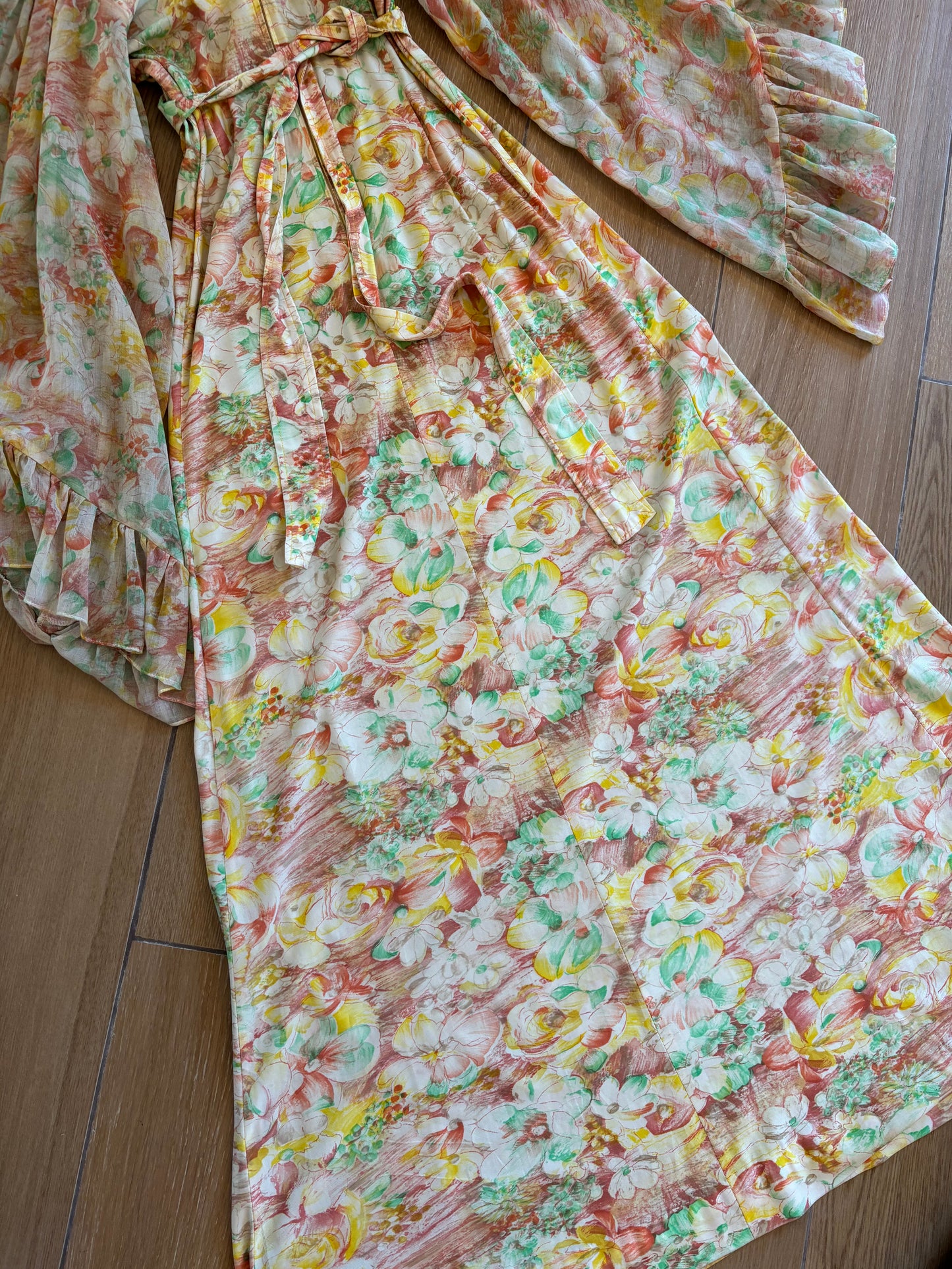 1970s Floral Bell Sleeve Maxi