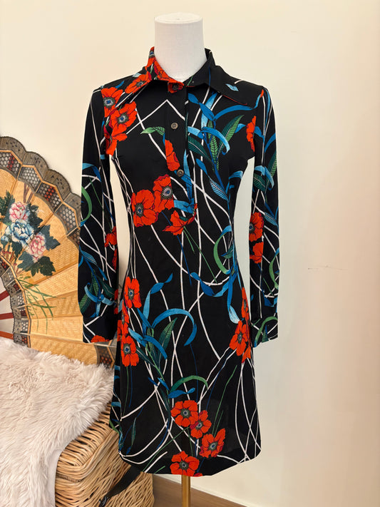 1970s Midnight Poppy Dress