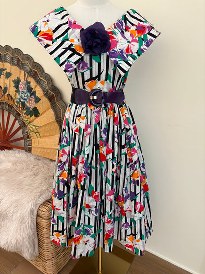 1980s Jean Claire Floral Dress